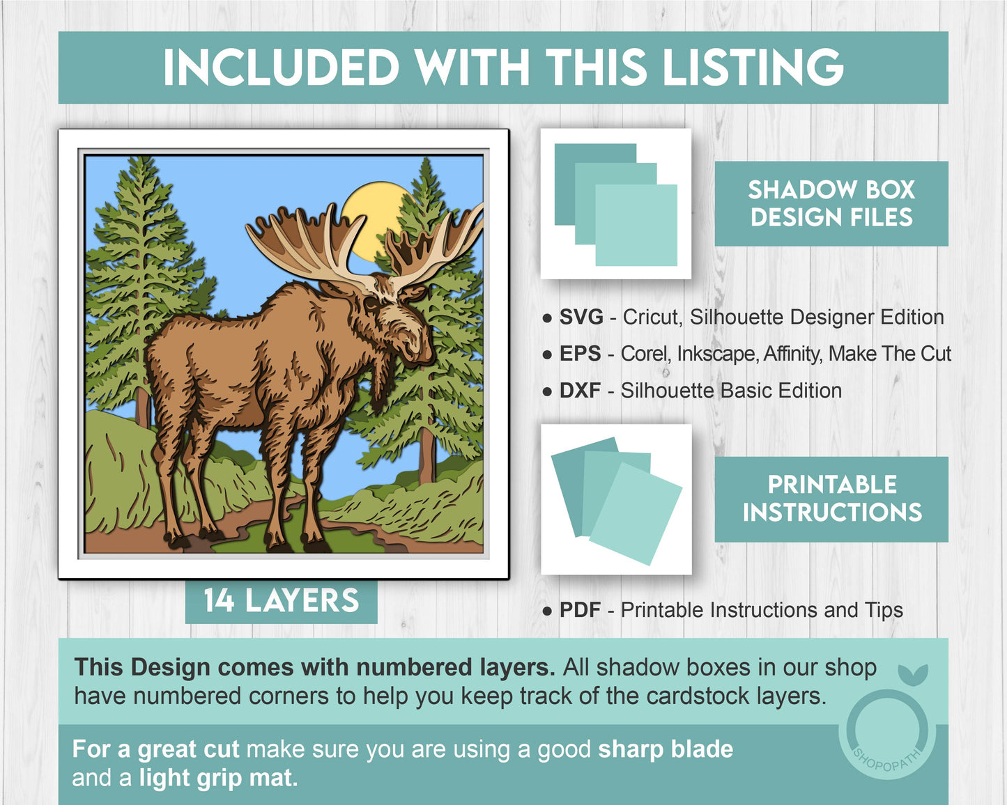3D Moose Standing In Forest Shadow Box SVG, 3D Summer SVG, 3D Moose Svg, Nature 3D SVG, Pine Trees 3d svg, Forest 3d svg, Cricut Silhouette