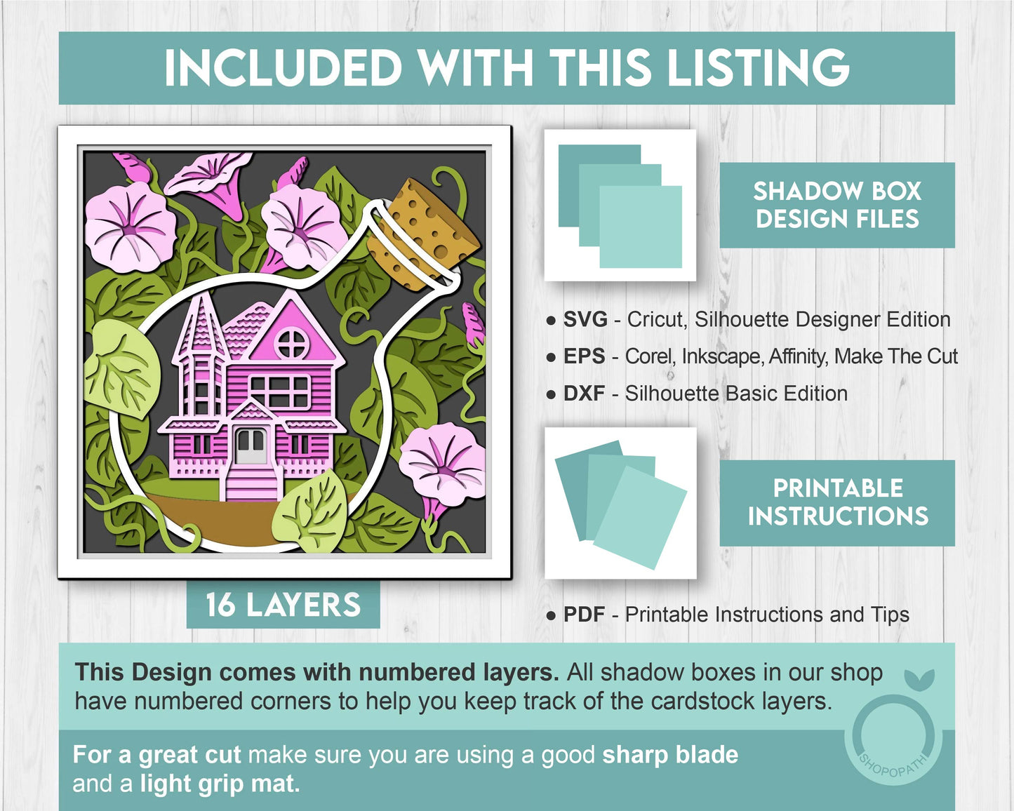 3D SVG Morning Glory Flowers With Terrarium House Shadow Box, 3D Summer SVG, Morning Glory 3D SVG, Layered Flowers 3d Svg, Cricut Silhouette