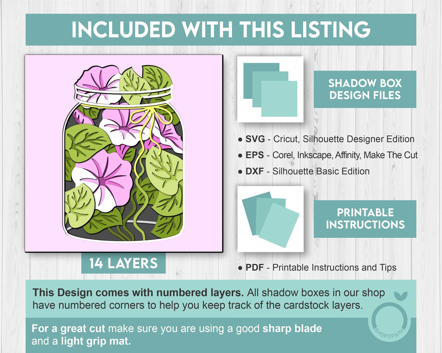 3D SVG Morning Glory Flowers In Jar Shadow Box, 3D Summer SVG, Morning Glory 3D SVG, Layered Flower 3d Svg, Flowers 3D Svg Cricut Silhouette