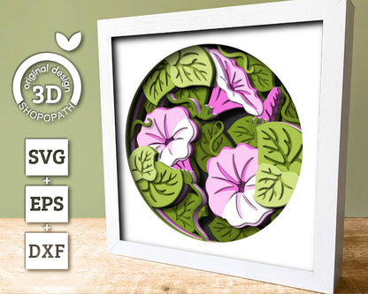 3D SVG Morning Glory Flowers Shadow Box, 3D Summer SVG, Morning Glory 3D SVG, Layered Flowers 3d Svg, Floral 3D Svg Cricut Silhouette