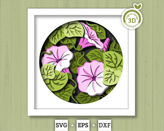 3D SVG Morning Glory Flowers Shadow Box, 3D Summer SVG, Morning Glory 3D SVG, Layered Flowers 3d Svg, Floral 3D Svg Cricut Silhouette