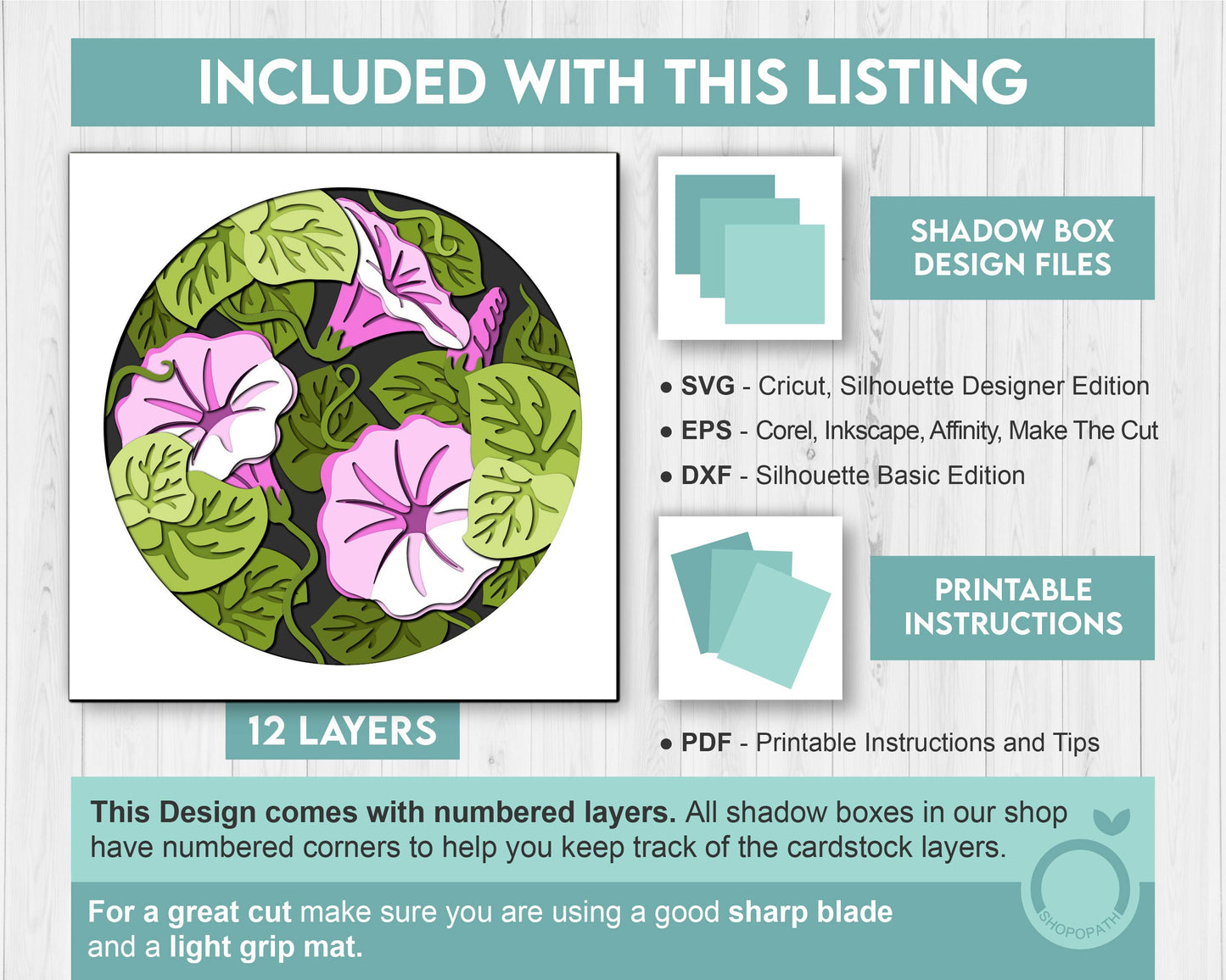 3D SVG Morning Glory Flowers Shadow Box, 3D Summer SVG, Morning Glory 3D SVG, Layered Flowers 3d Svg, Floral 3D Svg Cricut Silhouette