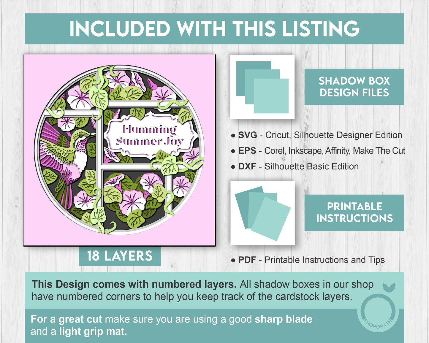 3D SVG Hummingbird With Morning Glory Flowers Shadow Box, 3D Humming Bird SVG, Layered Heart 3d Svg, 3D Summer SVG, Cricut Silhouette