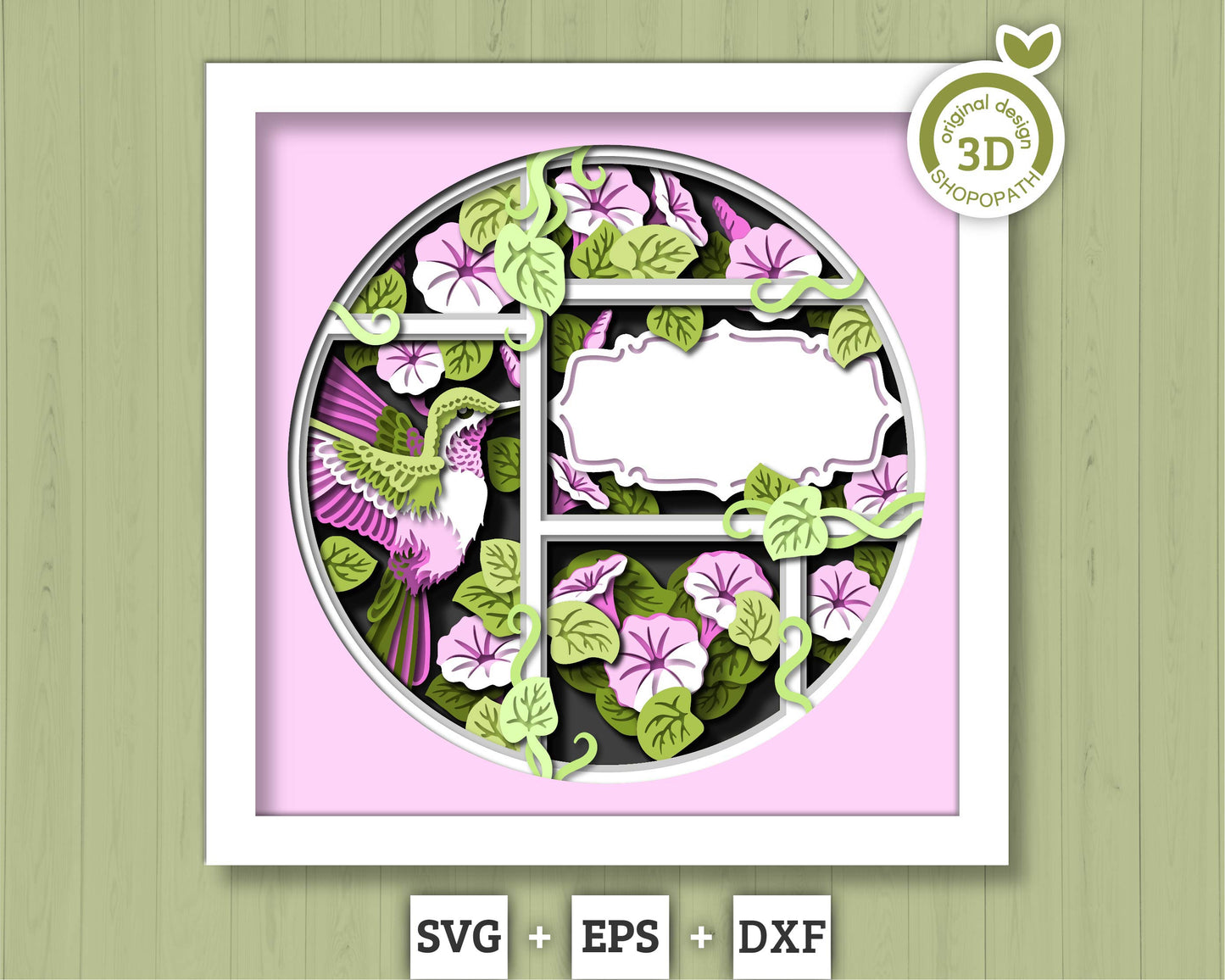 3D SVG Hummingbird With Morning Glory Flowers Shadow Box, 3D Humming Bird SVG, Layered Heart 3d Svg, 3D Summer SVG, Cricut Silhouette
