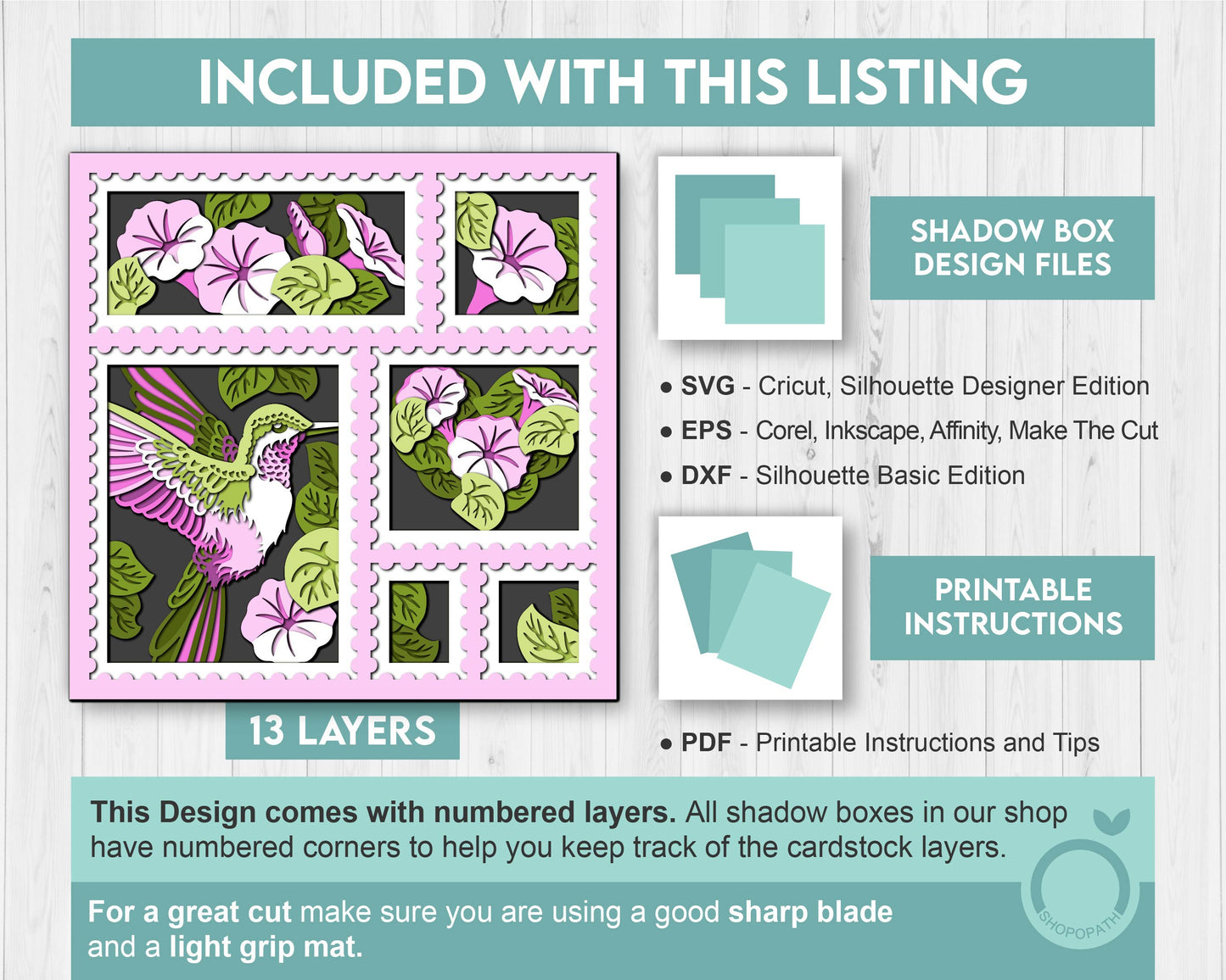 3D SVG Hummingbird With Morning Glory Flowers Shadow Box, 3D Summer SVG, 3D Humming Bird SVG, Stamps Frame 3d Svg, Cricut Silhouette