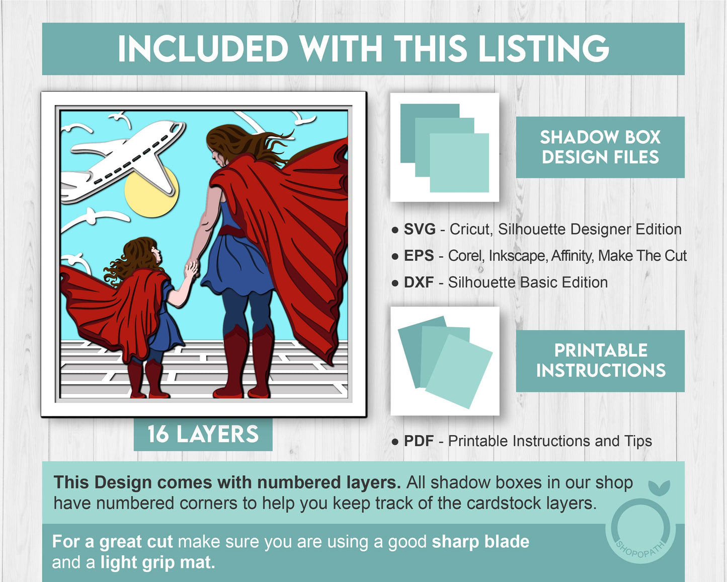 Superhero Mother and Daughter - 3D Shadow Box Layered SVG DXF EPS (Cutting Files)