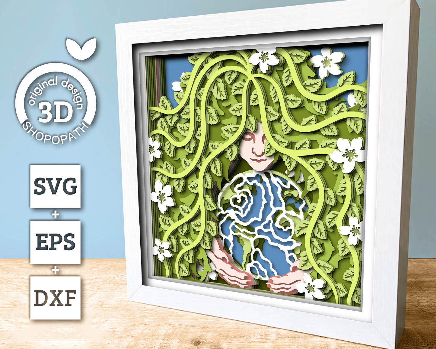 3D Layered Mother Earth Shadow Box SVG, Earth Day SVG, Summer Shadow Box, 3D Earth Svg, Environmental 3D Papercut svg, Cricut Silhouette