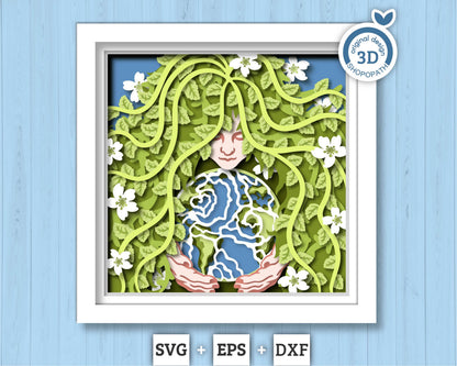3D Layered Mother Earth Shadow Box SVG, Earth Day SVG, Summer Shadow Box, 3D Earth Svg, Environmental 3D Papercut svg, Cricut Silhouette
