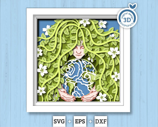 3D Layered Mother Earth Shadow Box SVG, Earth Day SVG, Summer Shadow Box, 3D Earth Svg, Environmental 3D Papercut svg, Cricut Silhouette