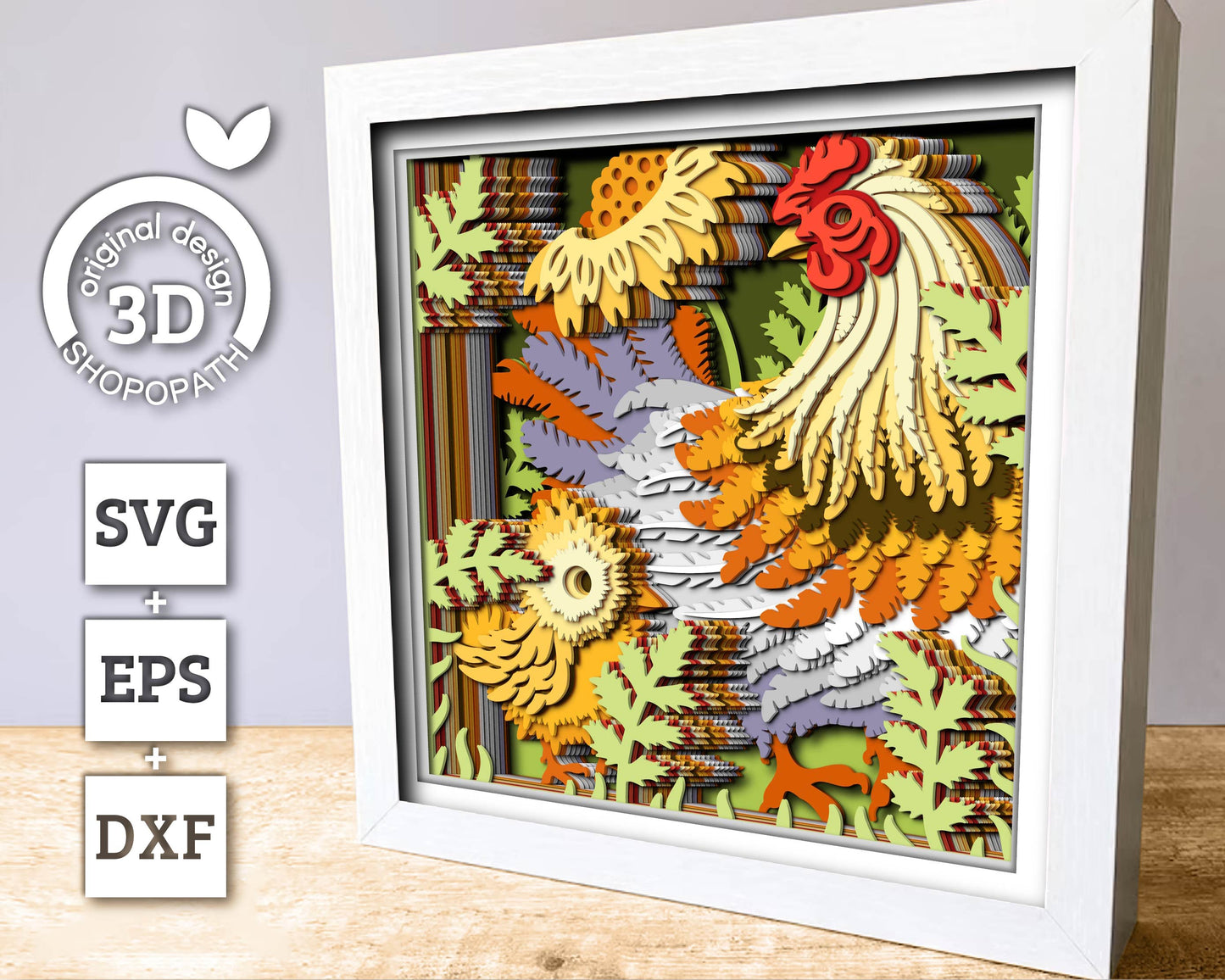 Mother Hen with Baby Chick - 3D Shadow Box Layered SVG DXF EPS (Cutting Files)