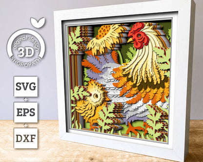 Mother Hen with Baby Chick - 3D Shadow Box Layered SVG DXF EPS (Cutting Files)