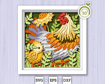 Mother Hen with Baby Chick - 3D Shadow Box Layered SVG DXF EPS (Cutting Files)