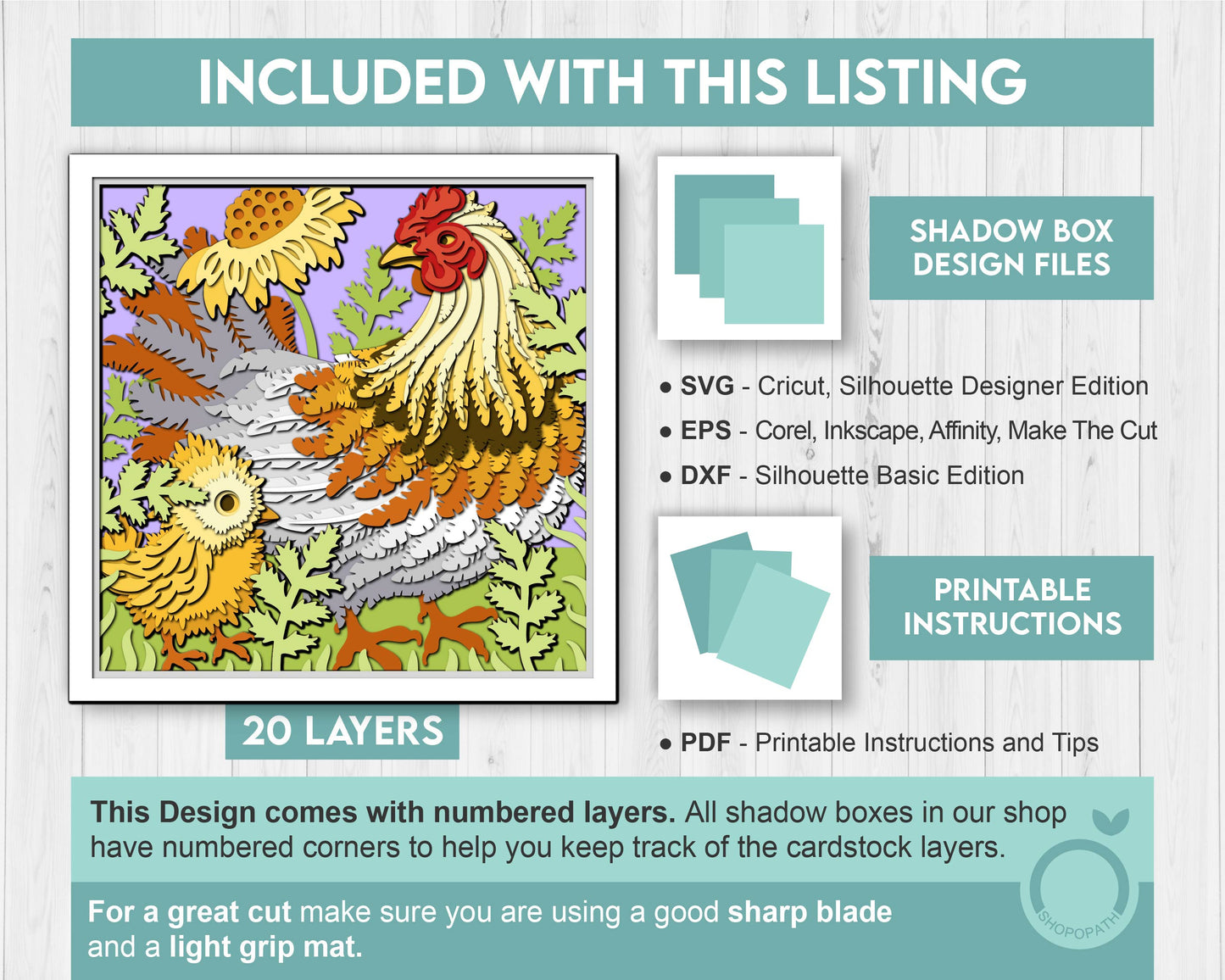 Mother Hen with Baby Chick - 3D Shadow Box Layered SVG DXF EPS (Cutting Files)