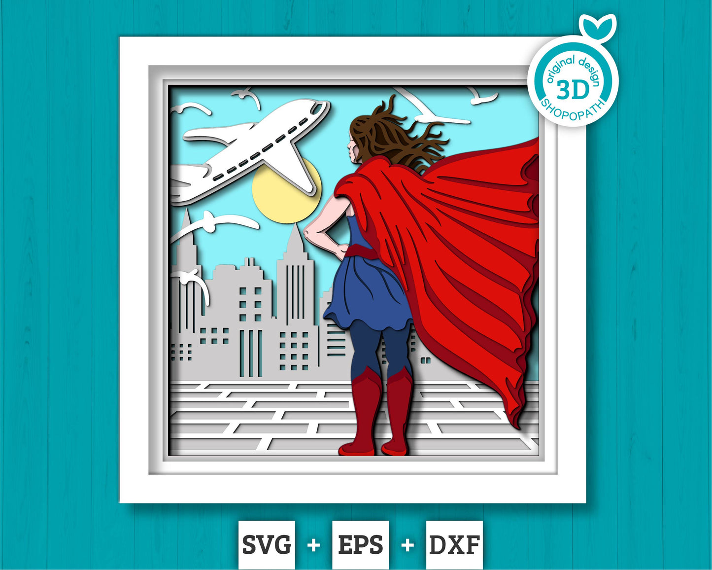 Superhero Mom - 3D Shadow Box Layered SVG DXF EPS (Cutting Files)