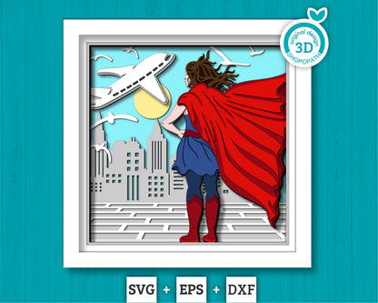 Superhero Mom - 3D Shadow Box Layered SVG DXF EPS (Cutting Files)