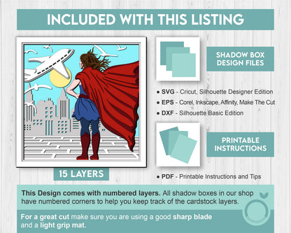 Superhero Mom - 3D Shadow Box Layered SVG DXF EPS (Cutting Files)