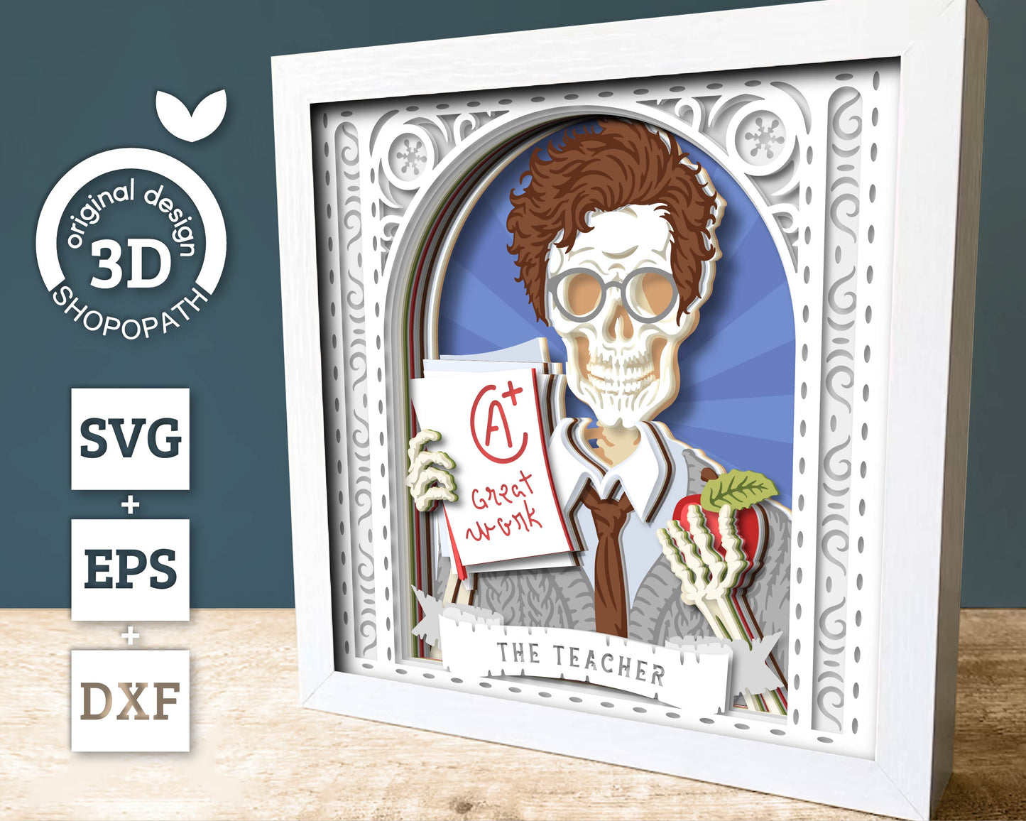 Mr. Teacher Skeleton Tarot Card - 3D Shadow Box Layered SVG DXF EPS (Cutting Files)