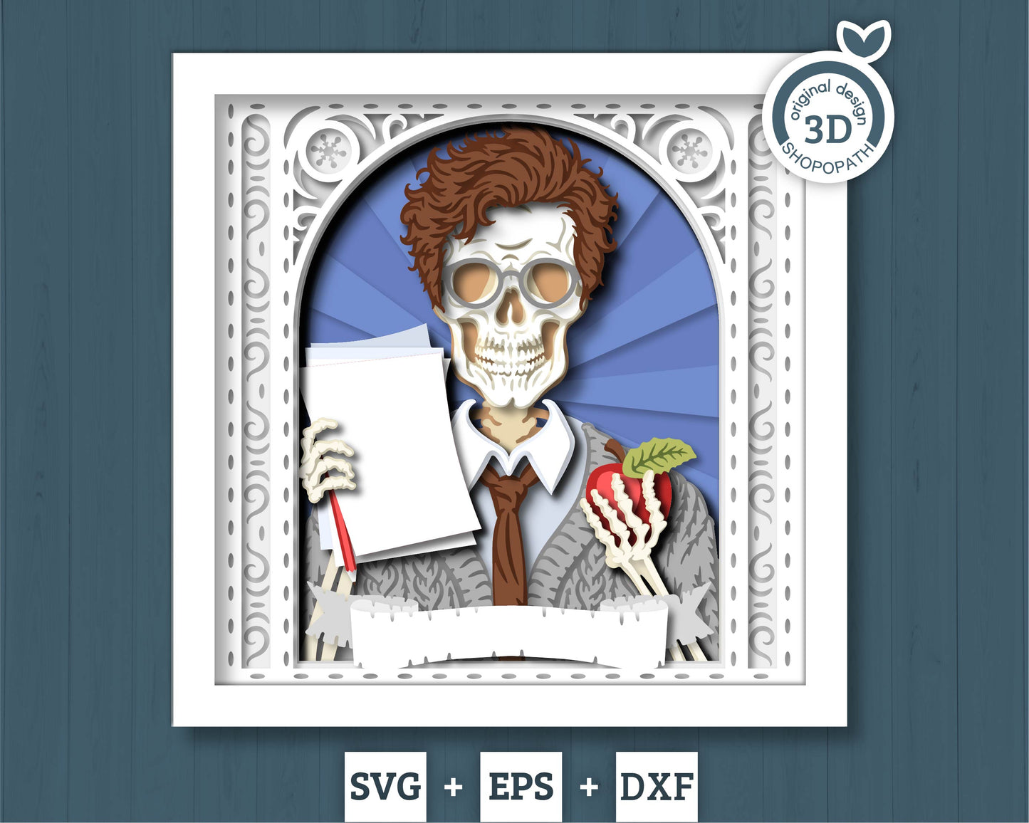 Mr. Teacher Skeleton Tarot Card - 3D Shadow Box Layered SVG DXF EPS (Cutting Files)