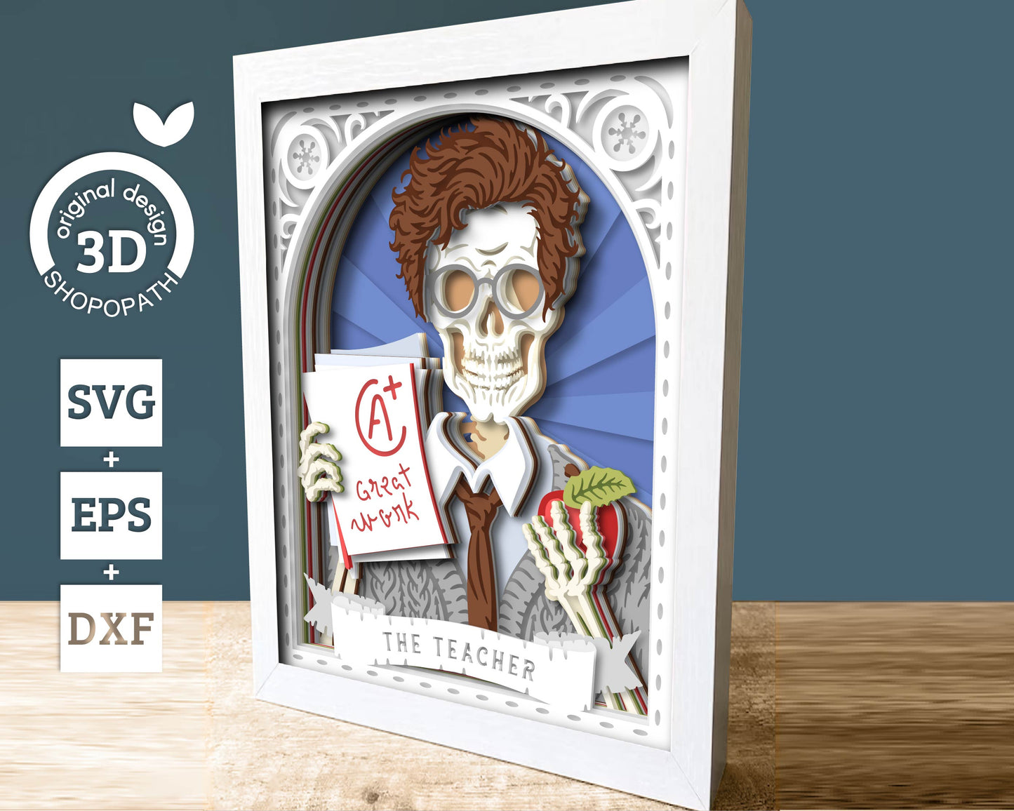 Mr. Teacher Skeleton Tarot Card 8x10 inch - 3D Shadow Box Layered SVG DXF EPS (Cutting Files)