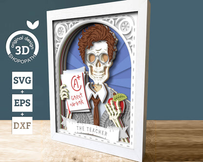 Mr. Teacher Skeleton Tarot Card 8x10 inch - 3D Shadow Box Layered SVG DXF EPS (Cutting Files)