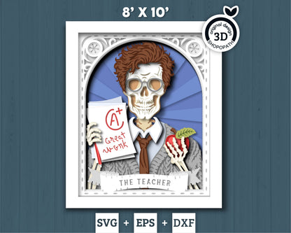 Mr. Teacher Skeleton Tarot Card 8x10 inch - 3D Shadow Box Layered SVG DXF EPS (Cutting Files)