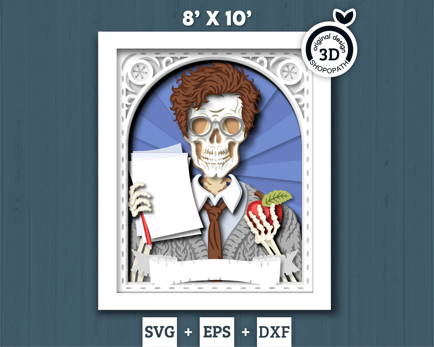 Mr. Teacher Skeleton Tarot Card 8x10 inch - 3D Shadow Box Layered SVG DXF EPS (Cutting Files)