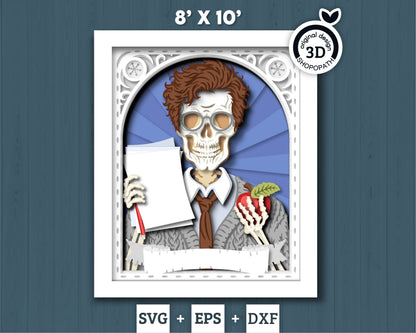 Mr. Teacher Skeleton Tarot Card 8x10 inch - 3D Shadow Box Layered SVG DXF EPS (Cutting Files)