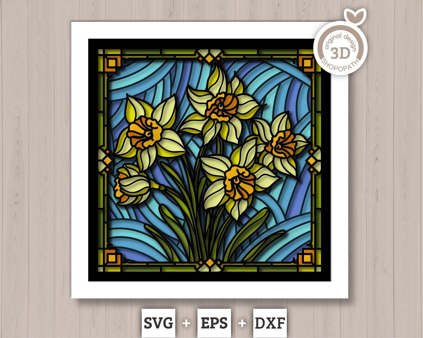 3D SVG Stained Glass Narcissus Flowers Shadow Box, 3D Flowers svg, 3D SVG Floral Stained Glass Papercut, Shadow Box svg, Cricut Silhouette