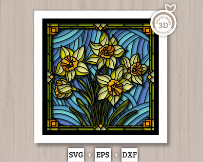 3D SVG Stained Glass Narcissus Flowers Shadow Box, 3D Flowers svg, 3D SVG Floral Stained Glass Papercut, Shadow Box svg, Cricut Silhouette