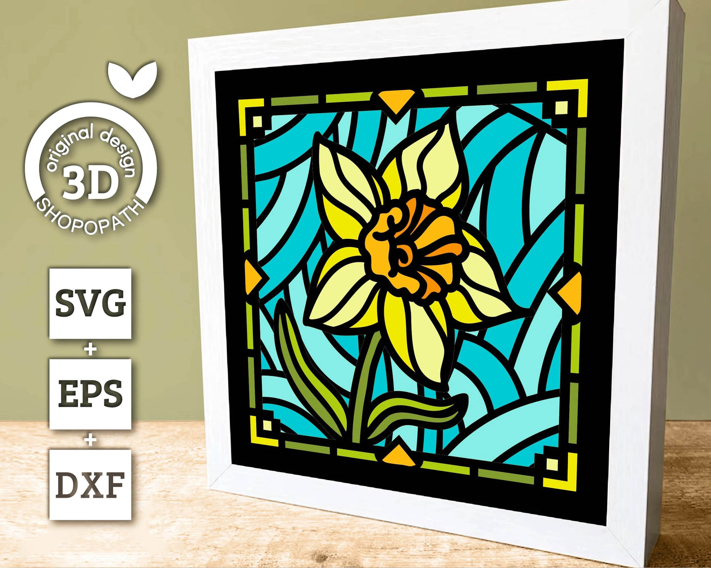 3D SVG Narcissus Mini Stained Glass Shadow Box, Narcissus 3d svg, 3D Flowers svg, 3D SVG Stained Glass, Shadow Box svg, Cricut Silhouette