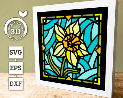 3D SVG Narcissus Mini Stained Glass Shadow Box, Narcissus 3d svg, 3D Flowers svg, 3D SVG Stained Glass, Shadow Box svg, Cricut Silhouette