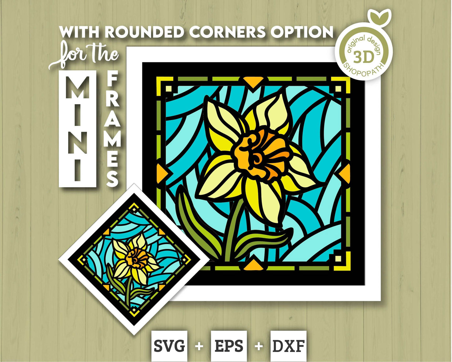 3D SVG Narcissus Mini Stained Glass Shadow Box, Narcissus 3d svg, 3D Flowers svg, 3D SVG Stained Glass, Shadow Box svg, Cricut Silhouette