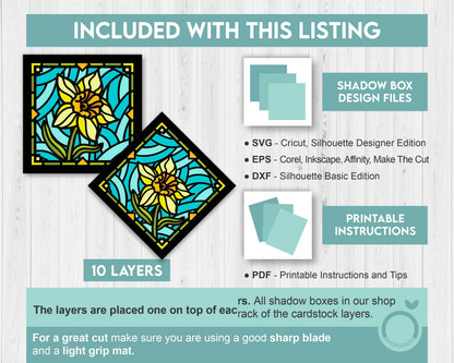 3D SVG Narcissus Mini Stained Glass Shadow Box, Narcissus 3d svg, 3D Flowers svg, 3D SVG Stained Glass, Shadow Box svg, Cricut Silhouette
