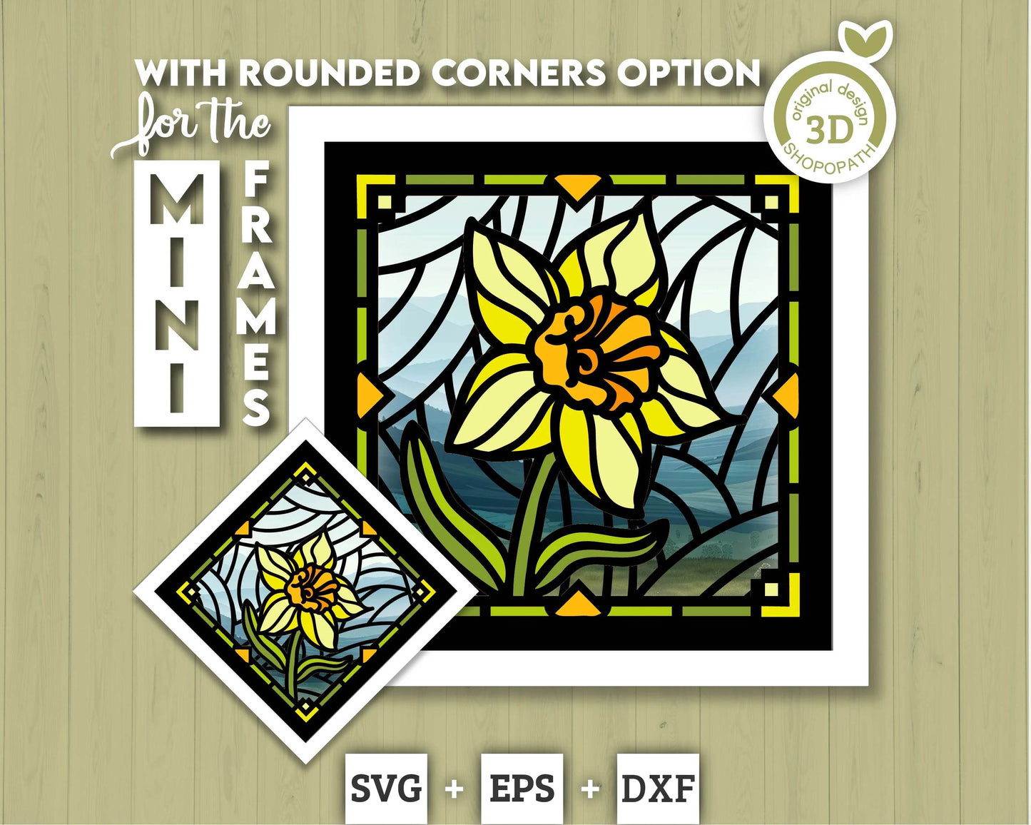 3D SVG Narcissus Mini Stained Glass Shadow Box, Narcissus 3d svg, 3D Flowers svg, 3D SVG Stained Glass, Shadow Box svg, Cricut Silhouette