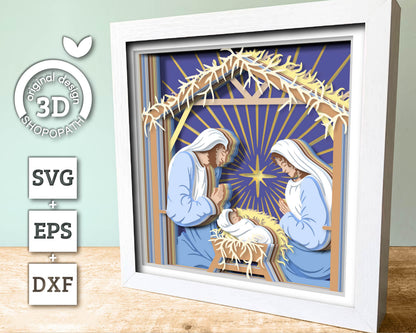 3D SVG Nativity Scene Shadow Box, Baby Jesus 3D Svg, Jesus Christmas SVG, 3d SVG Christmas, Christian 3d Svg, Holy 3D svg Cricut Silhouette