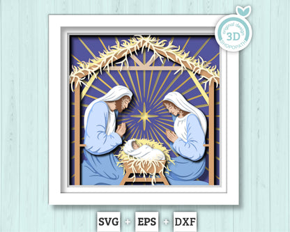3D SVG Nativity Scene Shadow Box, Baby Jesus 3D Svg, Jesus Christmas SVG, 3d SVG Christmas, Christian 3d Svg, Holy 3D svg Cricut Silhouette
