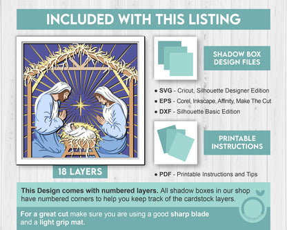 3D SVG Nativity Scene Shadow Box, Baby Jesus 3D Svg, Jesus Christmas SVG, 3d SVG Christmas, Christian 3d Svg, Holy 3D svg Cricut Silhouette