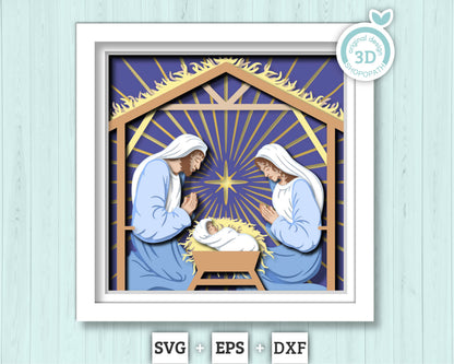 3D SVG Nativity Scene Shadow Box, Baby Jesus 3D Svg, Jesus Christmas SVG, 3d SVG Christmas, Christian 3d Svg, Holy 3D svg Cricut Silhouette