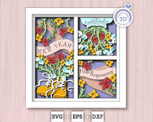 3D SVG Spring Shadow Box, New Year Shadow Box, Floral 3D Svg, Inspirational Layered Papercut svg 3d Flowers 3d Florals Cricut Silhouette