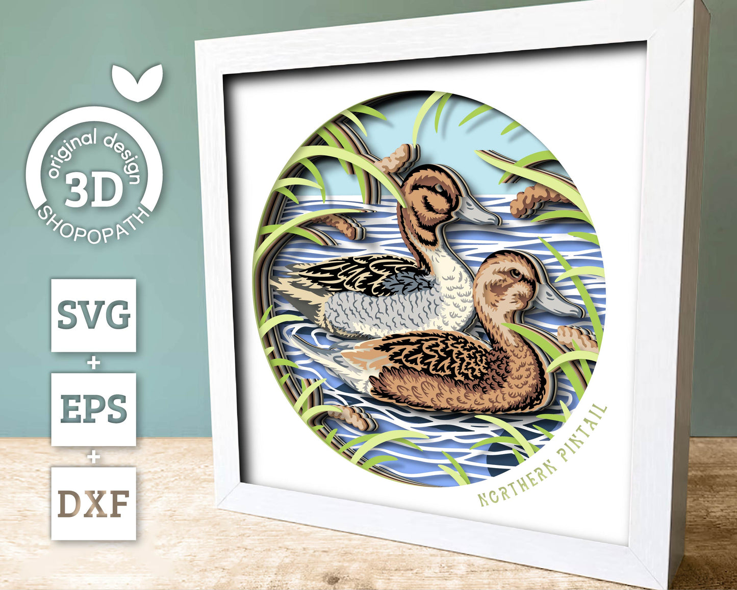 Spring Ducks Northern Pintail - 3D Shadow Box Layered SVG DXF EPS (Cutting Files)