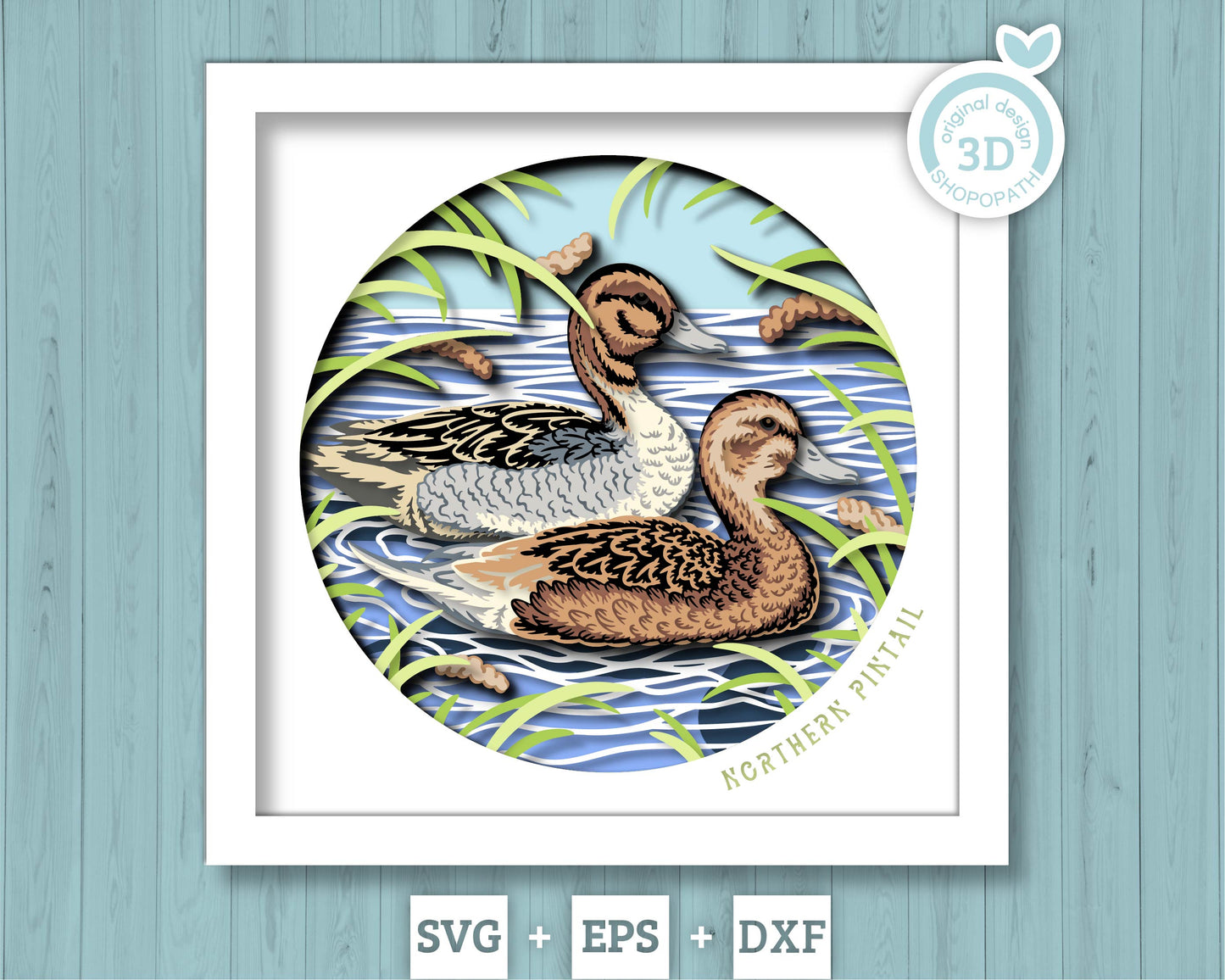 Spring Ducks Northern Pintail - 3D Shadow Box Layered SVG DXF EPS (Cutting Files)