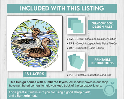 Spring Ducks Northern Pintail - 3D Shadow Box Layered SVG DXF EPS (Cutting Files)
