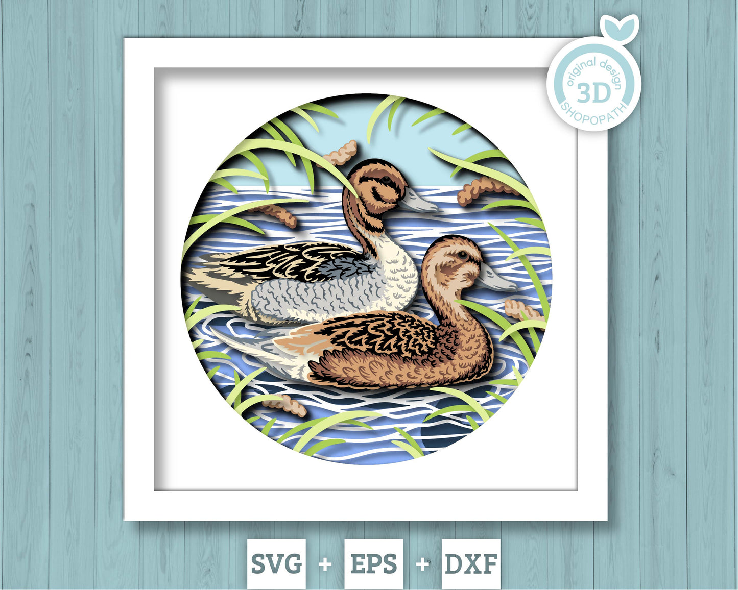 Spring Ducks Northern Pintail - 3D Shadow Box Layered SVG DXF EPS (Cutting Files)