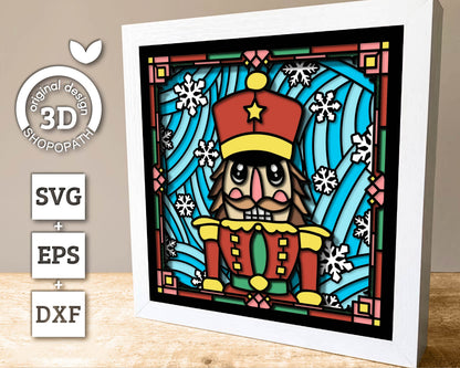 3D SVG Stained Glass Nutcracker Shadow Box, 3D SVG Christmas, 3D Svg Snowflakes, 3D Svg Toy Soldier, Shopopath 3D Svg, Cricut Silhouette