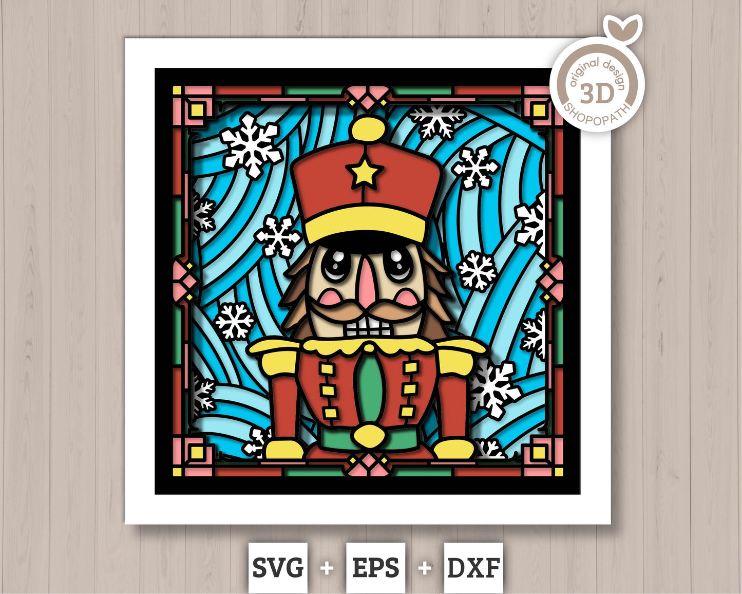 3D SVG Stained Glass Nutcracker Shadow Box, 3D SVG Christmas, 3D Svg Snowflakes, 3D Svg Toy Soldier, Shopopath 3D Svg, Cricut Silhouette