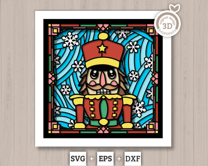3D SVG Stained Glass Nutcracker Shadow Box, 3D SVG Christmas, 3D Svg Snowflakes, 3D Svg Toy Soldier, Shopopath 3D Svg, Cricut Silhouette