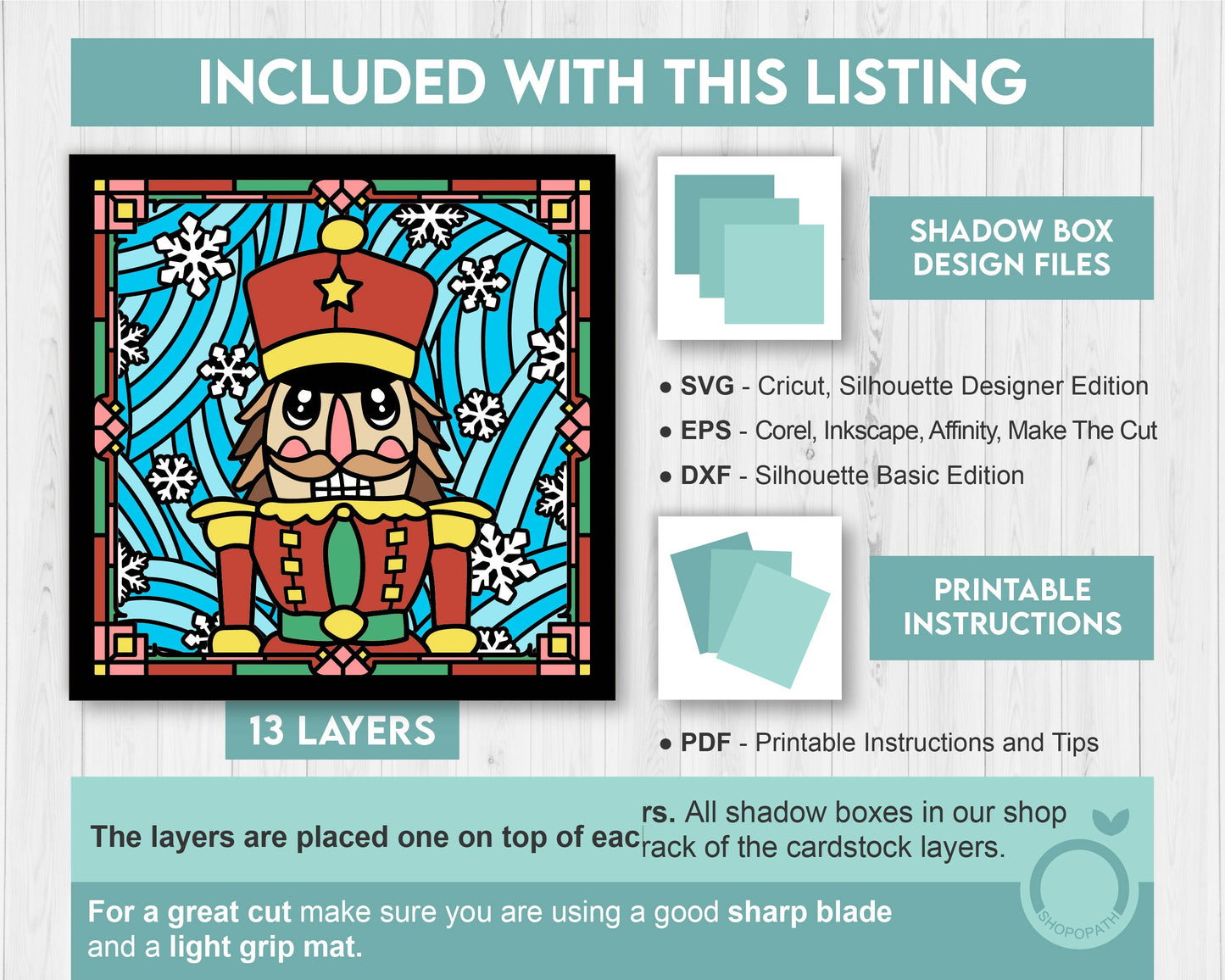 3D SVG Stained Glass Nutcracker Shadow Box, 3D SVG Christmas, 3D Svg Snowflakes, 3D Svg Toy Soldier, Shopopath 3D Svg, Cricut Silhouette