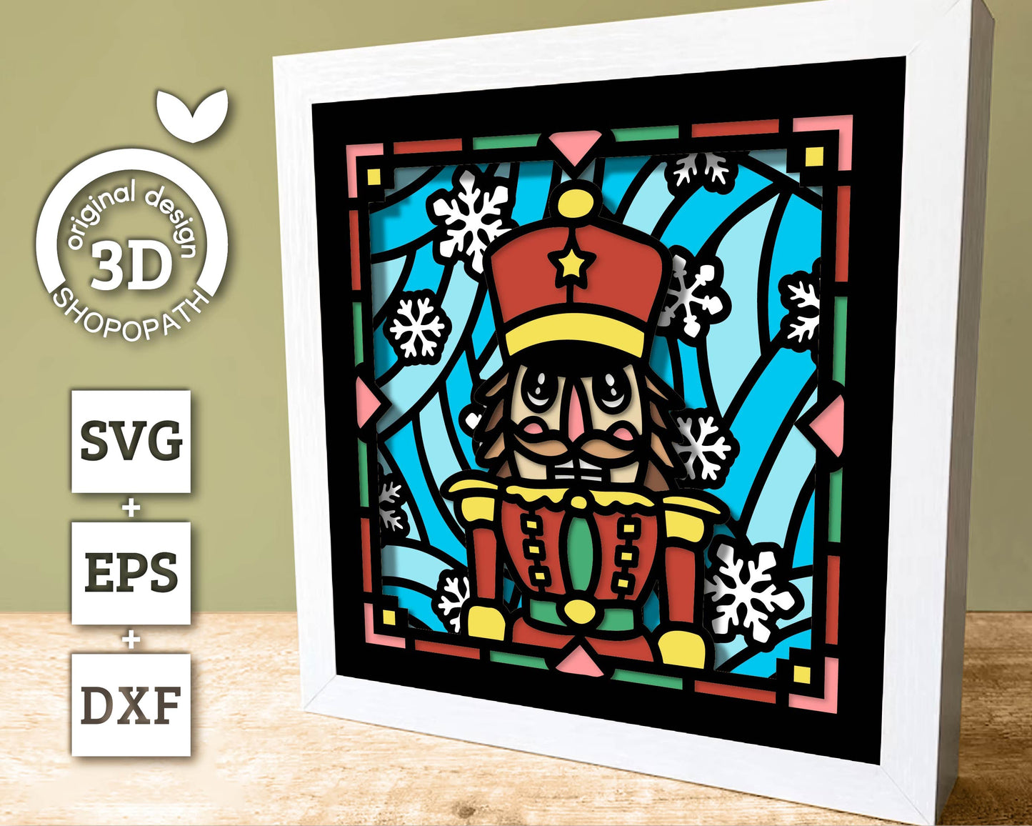 3D SVG Stained Glass Nutcracker Shadow Box, 3D SVG Christmas, Toy Soldier 3D Svg, 3D SVG Snowflakes, Shopopath 3D svg, Cricut Silhouette