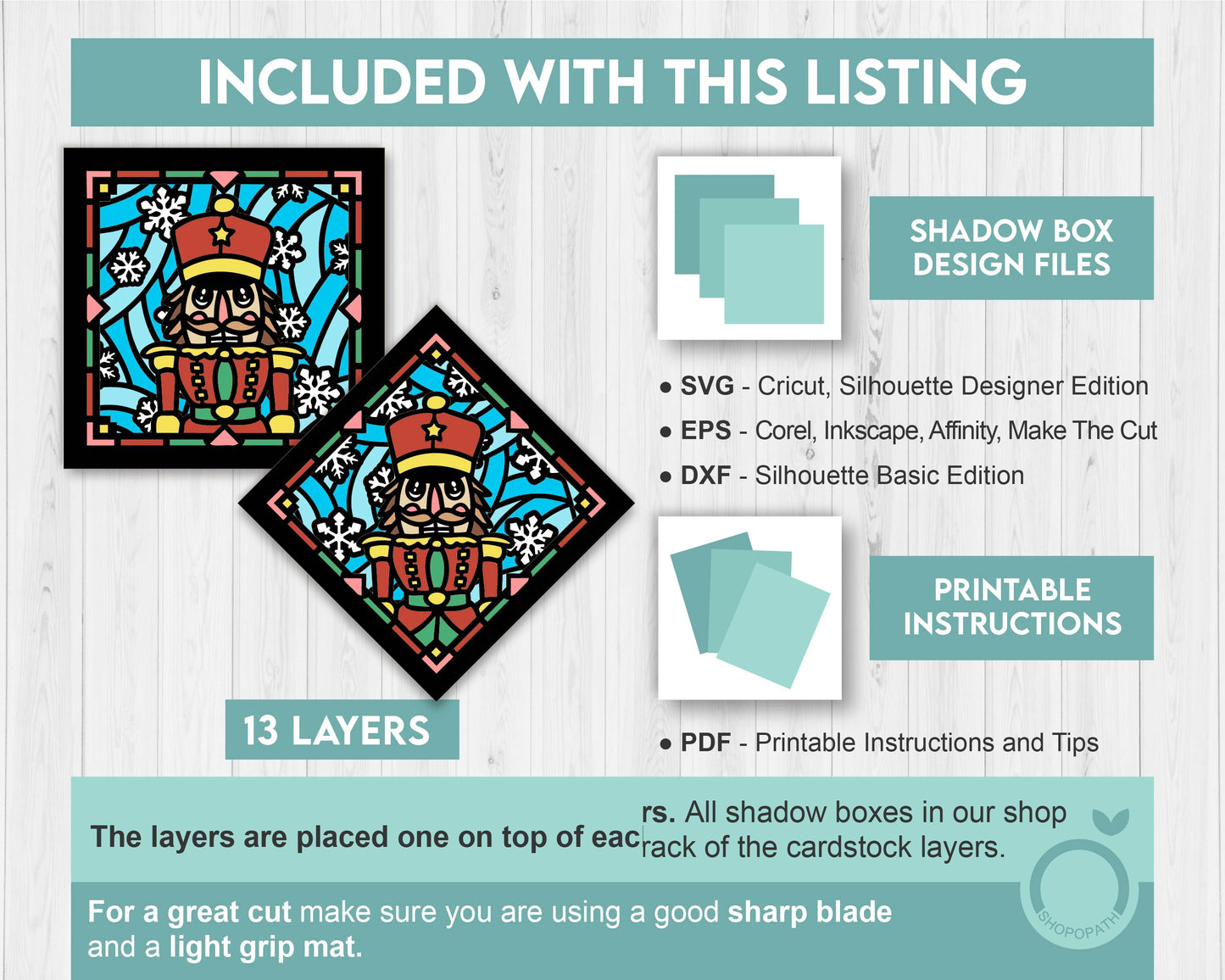 3D SVG Stained Glass Nutcracker Shadow Box, 3D SVG Christmas, Toy Soldier 3D Svg, 3D SVG Snowflakes, Shopopath 3D svg, Cricut Silhouette