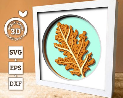 3D SVG Oak Leaf Herbarium Shadow Box, 3D Fall SVG, Oak Fall Leaf 3d svg, Herbarium 3d Svg, Oak 3d SVG, Herbarium Leaf svg, Cricut Silhouette